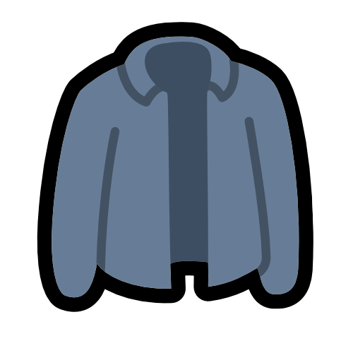 a dull blueopen collared jacket.